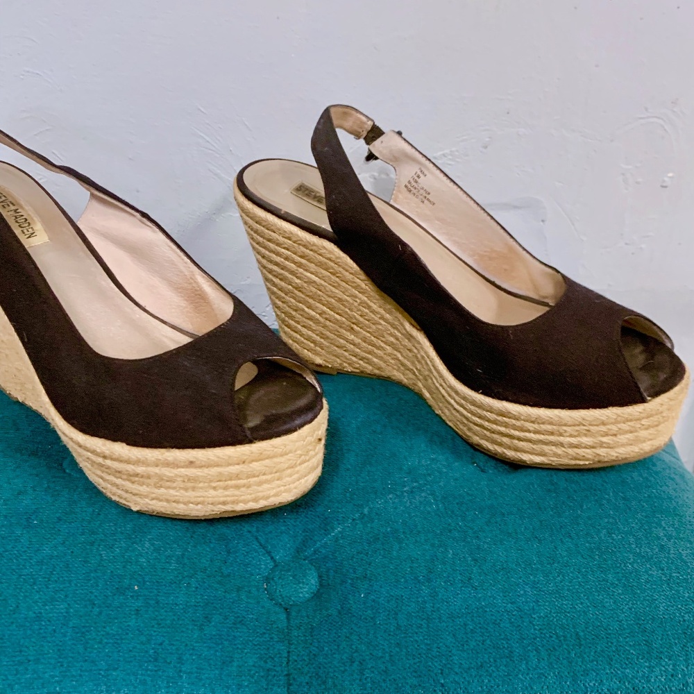 Steve Madden PIKNIK Wedge Sandals- Black